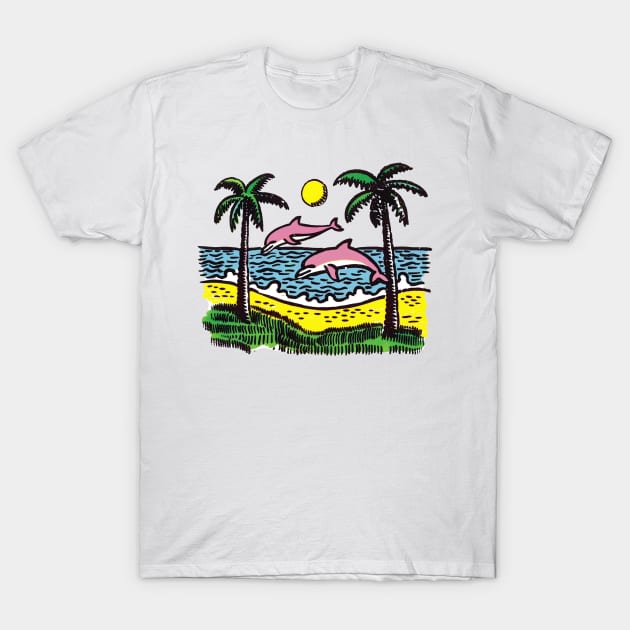 Tropical Dolphin Island Summer Retro T-Shirt by Trippycollage